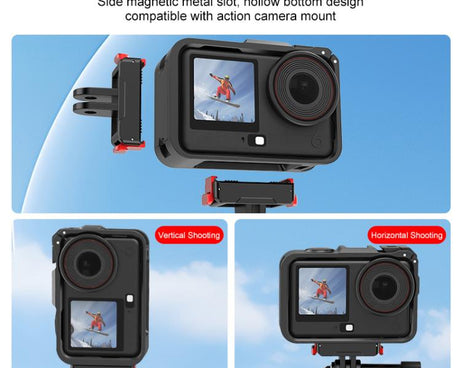 For DJI Osmo Action 6 PULUZ Plastic Cage Vertical-Horizontal Expansion Adapter Frame with Cold Shoe, Plastic Cage