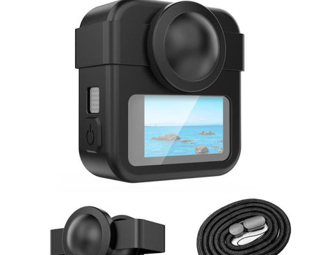For GoPro MAX2 PULUZ Body Silicone Protective Case with Dual Lens Caps Cover & Strap, Body Case with Dual Lens Cap