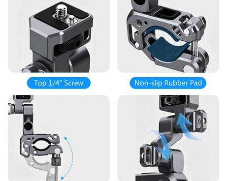 PULUZ Panoramic & Action Cameras Professional 3-Way Gimbal Motorcycles Bicycles Handlebar Aluminium Alloy Mount, Handlebar Aluminium Alloy Mount
