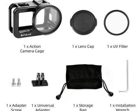 PULUZ  Aluminum Alloy Protective Cage with 58mm UV Lens & Lens Cover for GoPro MISSION 1 / 1 PRO, Protective Cage