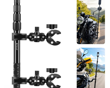 PULUZ Cycling Quick Release Bracket with 150cm Locking Selfie Stick Set, 2 x Dual-heads Crabs Clamps Handlebar Fixed Mount, Locking Selfie Stick
