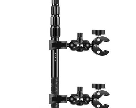 PULUZ Cycling Quick Release Bracket with 150cm Locking Selfie Stick Set, 2 x Dual-heads Crabs Clamps Handlebar Fixed Mount, Locking Selfie Stick