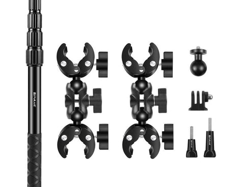 PULUZ Cycling Quick Release Bracket with 150cm Locking Selfie Stick Set, 2 x Dual-heads Crabs Clamps Handlebar Fixed Mount, Locking Selfie Stick