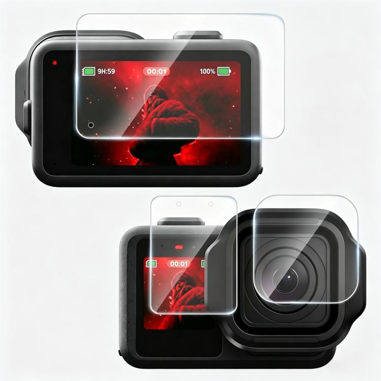 PULUZ Lens + LCD Display 9H 2.5D Tempered Glass Film for GoPro MISSION 1 / 1 Pro, For MISSION 1 / 1 PRO