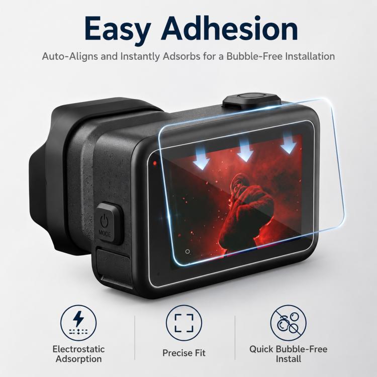 PULUZ Lens + LCD Display 9H 2.5D Tempered Glass Film for GoPro MISSION 1 / 1 Pro, For MISSION 1 / 1 PRO