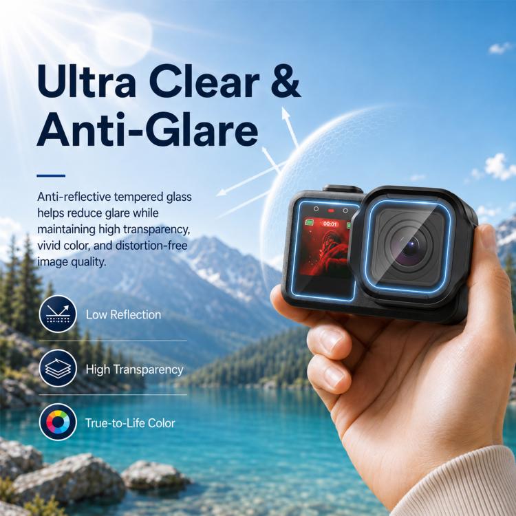 PULUZ Lens + LCD Display 9H 2.5D Tempered Glass Film for GoPro MISSION 1 / 1 Pro, For MISSION 1 / 1 PRO