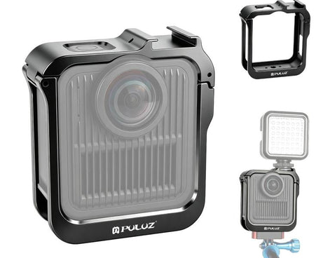 For GoPro MAX2 PULUZ Metal Camera Cage Frame with Cold Shoe & Adapter, Metal Camera Cage