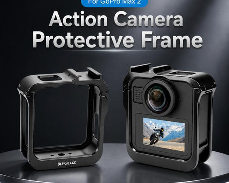 For GoPro MAX2 PULUZ Metal Camera Cage Frame with Cold Shoe & Adapter, Metal Camera Cage