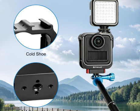 For GoPro MAX2 PULUZ Metal Camera Cage Frame with Cold Shoe & Adapter, Metal Camera Cage