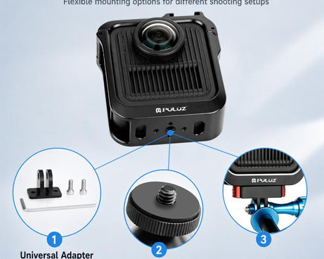 For GoPro MAX2 PULUZ Metal Camera Cage Frame with Cold Shoe & Adapter, Metal Camera Cage