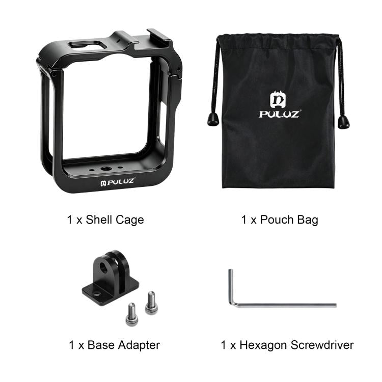 For GoPro MAX2 PULUZ Metal Camera Cage Frame with Cold Shoe & Adapter, Metal Camera Cage