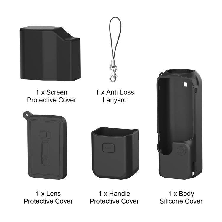 For DJI Osmo Pocket 4P PULUZ 5 in 1 Body Lens Handle Screen Silicone Cover with Anti-loss Rope