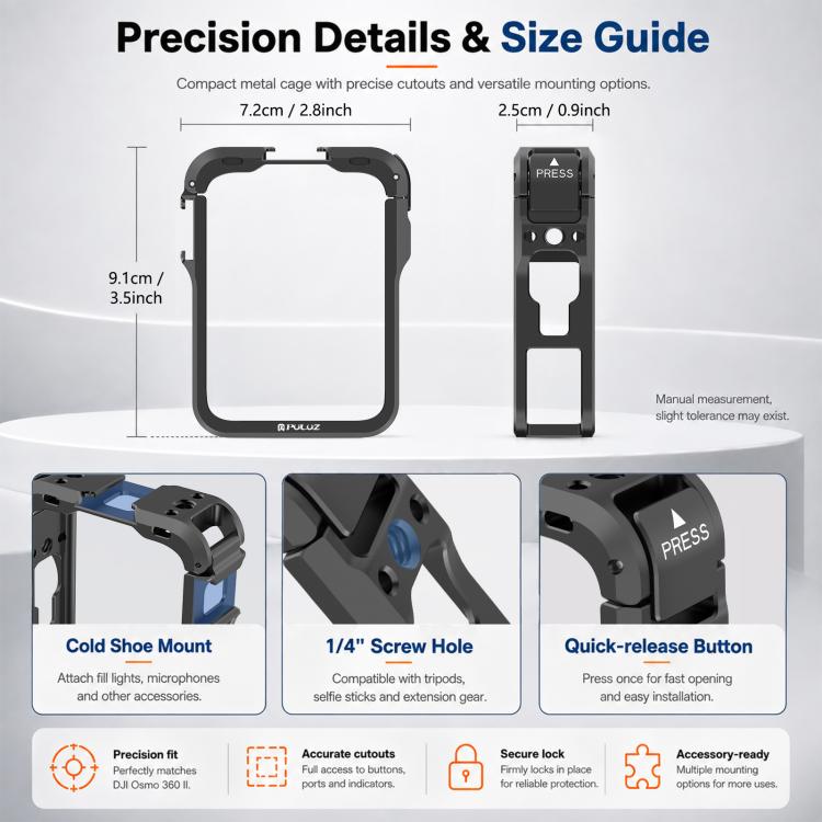 For DJI Osmo 360 II PULUZ Aluminum Alloy Protective Cage Expansion Frame with Lens Cover, For DJI Osmo 360 II / 360 Protective Cage
