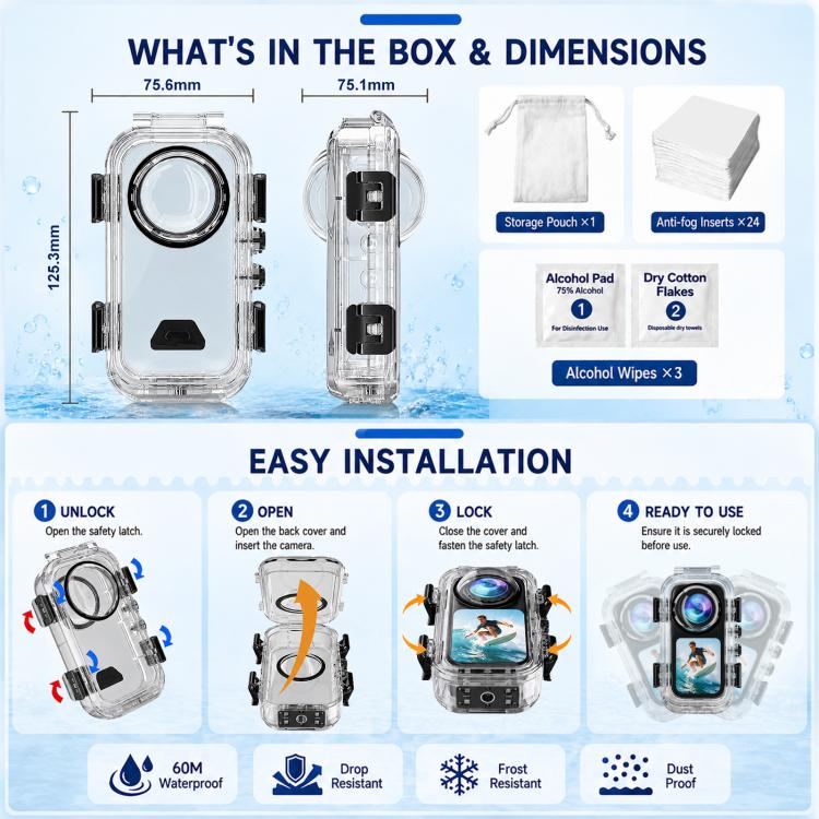 For Insta360 X6 PULUZ 60M / 196FT Underwater Waterproof Housing Invisible Magnetic Quick-Release Diving Case, Magnetic Quick-Release Waterproof Housing