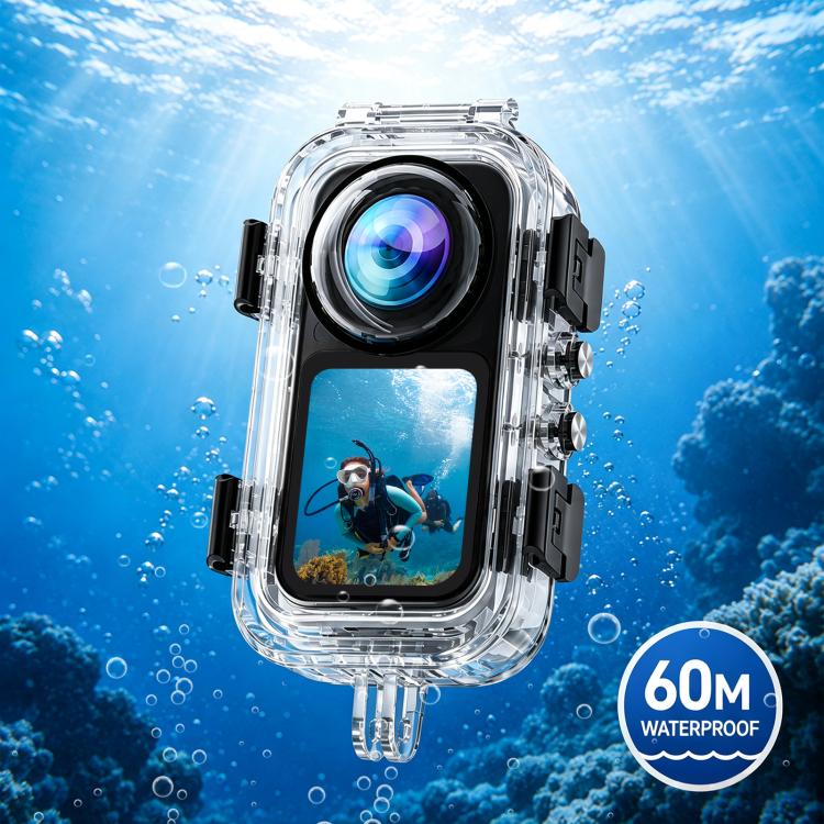For Insta360 X6 PULUZ 60M / 196FT Underwater Waterproof Housing Invisible Diving Case HD PC Cover with Two-prong Base, Two-prong Base Waterproof Housing