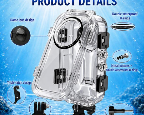 For Insta360 X6 PULUZ 60M / 196FT Underwater Waterproof Housing Invisible Diving Case HD PC Cover with Two-prong Base, Two-prong Base Waterproof Housing