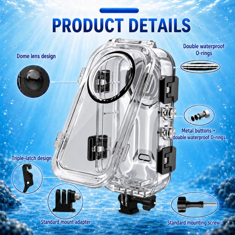 For Insta360 X6 PULUZ 60M / 196FT Underwater Waterproof Housing Invisible Diving Case HD PC Cover with Two-prong Base, Two-prong Base Waterproof Housing