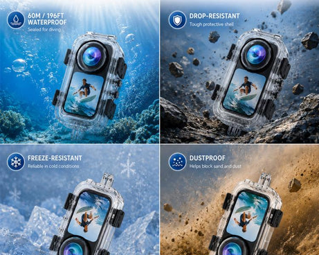 For Insta360 X6 PULUZ 60M / 196FT Underwater Waterproof Housing Invisible Diving Case HD PC Cover with Two-prong Base, Two-prong Base Waterproof Housing