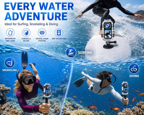 For Insta360 X6 PULUZ 60M / 196FT Underwater Waterproof Housing Invisible Diving Case HD PC Cover with Two-prong Base, Two-prong Base Waterproof Housing