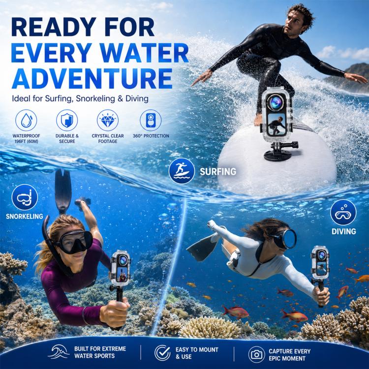 For Insta360 X6 PULUZ 60M / 196FT Underwater Waterproof Housing Invisible Diving Case HD PC Cover with Two-prong Base, Two-prong Base Waterproof Housing