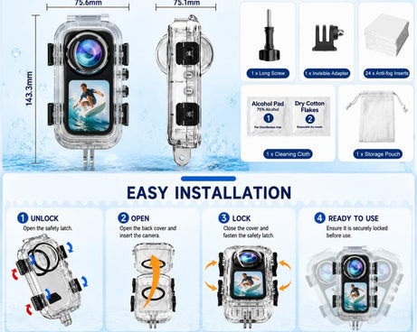 For Insta360 X6 PULUZ 60M / 196FT Underwater Waterproof Housing Invisible Diving Case HD PC Cover with Two-prong Base, Two-prong Base Waterproof Housing