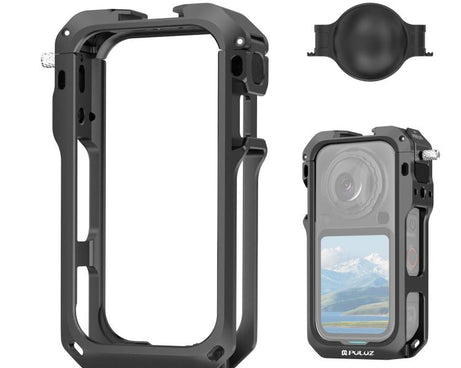 For Insta360 X6 PULUZ Metal Protective Cage Rig Housing Frame with Lens Cover, Support X6 Rechargeable Remote Selfie Stick