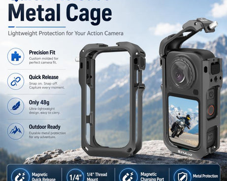 For Insta360 X6 PULUZ Metal Protective Cage Rig Housing Frame with Lens Cover, Support X6 Rechargeable Remote Selfie Stick