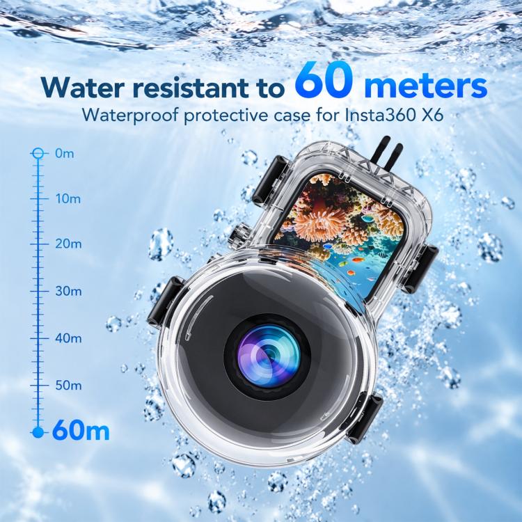 For Insta360 X6 PULUZ 60m Waterproof Hosing Sealed Diving Case with Underwater Lens, For Insta360 X6