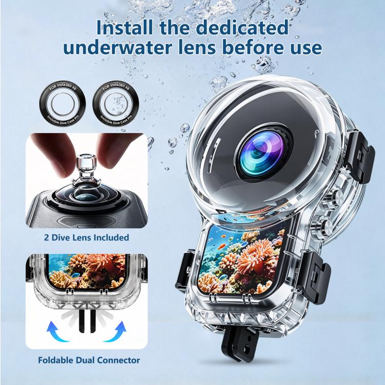 For Insta360 X6 PULUZ 60m Waterproof Hosing Sealed Diving Case with Underwater Lens, For Insta360 X6