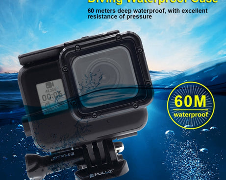 PULUZ 60m Waterproof Housing Protective Case for GoPro HERO(2018) / HERO7 Black /6 /5, with Buckle Basic Mount & Screw, No Need to Remove Lens, 2 in 1 for HERO5, 2 in 1 for HERO5 (AE)