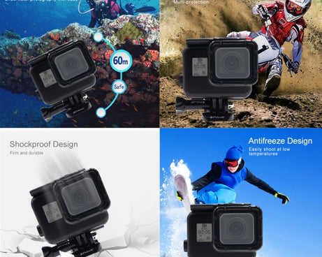 PULUZ 60m Waterproof Housing Protective Case for GoPro HERO(2018) / HERO7 Black /6 /5, with Buckle Basic Mount & Screw, No Need to Remove Lens, 2 in 1 for HERO5, 2 in 1 for HERO5 (AE)