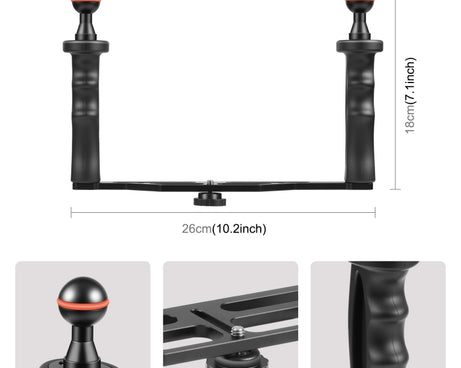 PULUZ Dual Handles Aluminium Alloy Tray Stabilizer for Underwater Camera Housings, B Type Alloy Tray Stabilizer(Black)