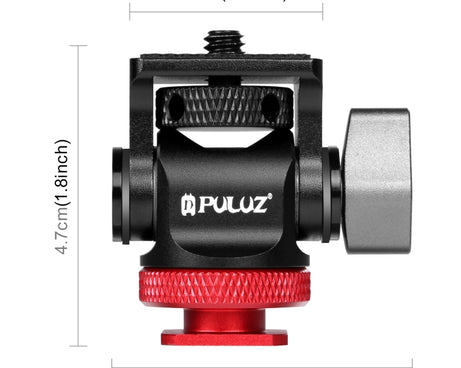 PULUZ Mini 180 Degree Swing Tripod Ball Head Cold Shoe Mount Adapter, Mini 180 Degree Ball Head(Red), Mini 180 Degree Ball Head(Silver)