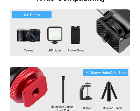 PULUZ Mini 180 Degree Swing Tripod Ball Head Cold Shoe Mount Adapter, Mini 180 Degree Ball Head(Red), Mini 180 Degree Ball Head(Silver)
