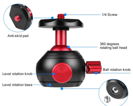 PULUZ 360 Degree Panoramic Metal Tripod Ball Head Adapter, 360 Panorama (Red)