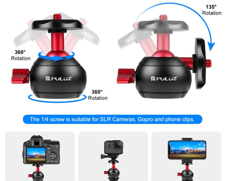 PULUZ 360 Degree Panoramic Metal Tripod Ball Head Adapter, 360 Panorama (Red)