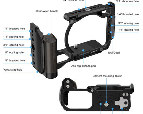 For Nikon ZR PULUZ Wood Handle Metal Camera Cage Expansion Frame, For Nikon ZR Cage