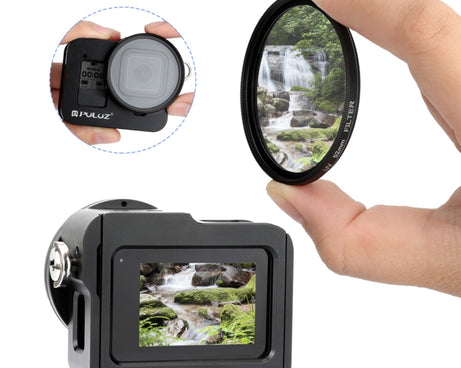PULUZ Housing Shell CNC Aluminum Alloy Protective Cage with Insurance Frame & 52mm UV Lens for GoPro HERO8 Black, For HERO8 Black with Frame