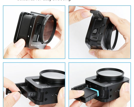 PULUZ Housing Shell CNC Aluminum Alloy Protective Cage with Insurance Frame & 52mm UV Lens for GoPro HERO8 Black, For HERO8 Black with Frame