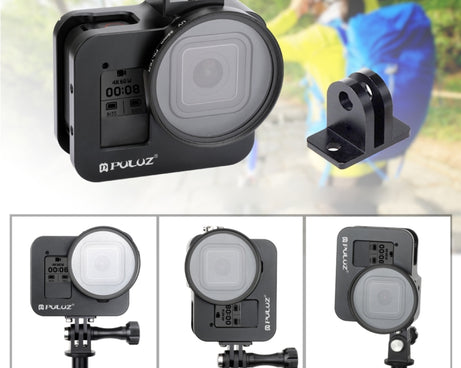PULUZ Housing Shell CNC Aluminum Alloy Protective Cage with Insurance Frame & 52mm UV Lens for GoPro HERO8 Black, For HERO8 Black with Frame