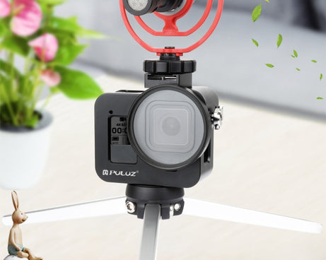 PULUZ Housing Shell CNC Aluminum Alloy Protective Cage with Insurance Frame & 52mm UV Lens for GoPro HERO8 Black, For HERO8 Black with Frame