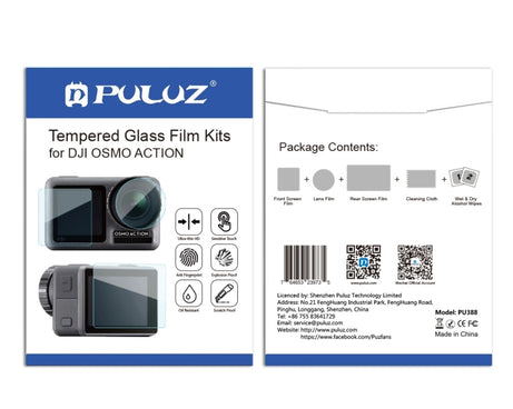 PULUZ Lens + Front and Back LCD Display 9H 2.5D Tempered Glass Film for DJI Osmo Action