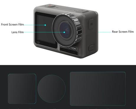 PULUZ Lens + Front and Back LCD Display 9H 2.5D Tempered Glass Film for DJI Osmo Action