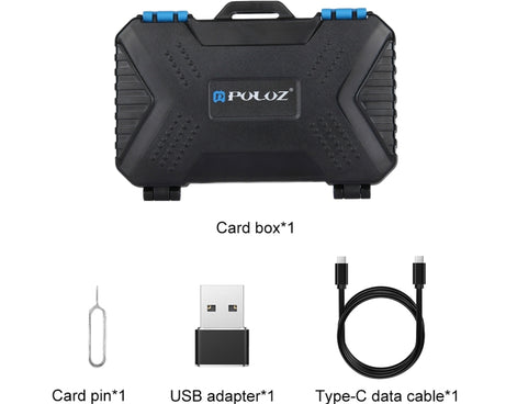 PULUZ Card Reader + 22 in 1 Memory Card Case for 1Standard SIM + 2Micro-SIM + 2Nano-SIM + 3CF + 7SD + 6TF + 1CARD PIN, 22 in 1 + Card Reader(US), 22 in 1 + Card Reader(AE), 22 in 1 + Card Reader