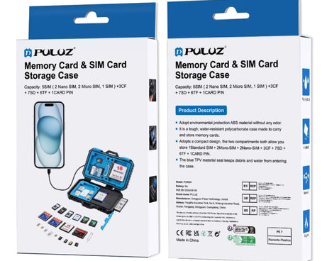 PULUZ Card Reader + 22 in 1 Memory Card Case for 1Standard SIM + 2Micro-SIM + 2Nano-SIM + 3CF + 7SD + 6TF + 1CARD PIN, 22 in 1 + Card Reader(US), 22 in 1 + Card Reader(AE), 22 in 1 + Card Reader