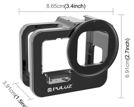 PULUZ for GoPro HERO13 Black /12 Black /11 Black /10 Black /9 Black Thicken Housing Shell CNC Aluminum Alloy Protective Cage with Insurance Frame & 52mm UV Lens, For GoPro HERO9 Black Thicken