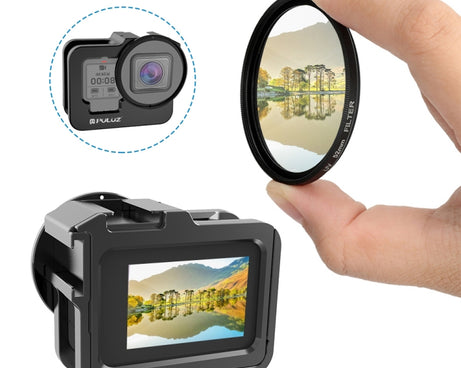 PULUZ for GoPro HERO13 Black /12 Black /11 Black /10 Black /9 Black Thicken Housing Shell CNC Aluminum Alloy Protective Cage with Insurance Frame & 52mm UV Lens, For GoPro HERO9 Black Thicken
