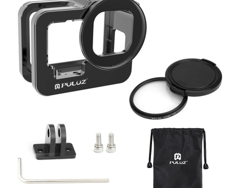 PULUZ for GoPro HERO13 Black /12 Black /11 Black /10 Black /9 Black Thicken Housing Shell CNC Aluminum Alloy Protective Cage with Insurance Frame & 52mm UV Lens, For GoPro HERO9 Black Thicken