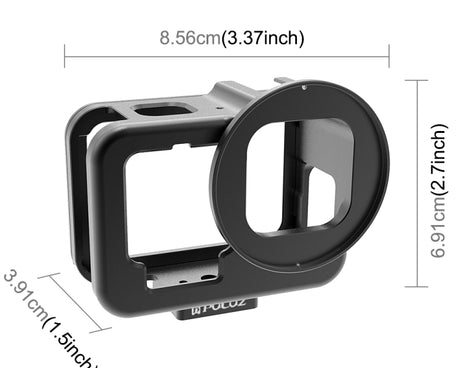 For GoPro HERO13 Black /12 Black /11 Black /10 Black /9 Black PULUZ Thin Housing Shell CNC Aluminum Alloy Protective Cage with Insurance Frame & 52mm UV Lens, For GoPro HERO9 Black Thin