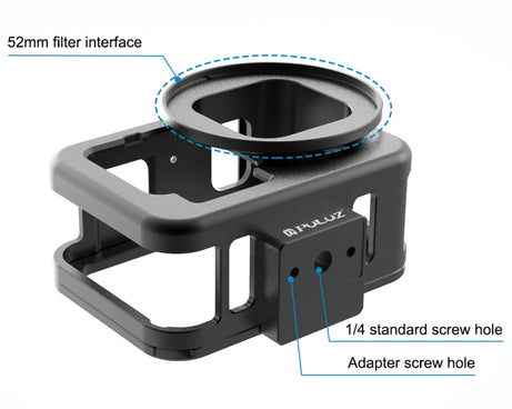 For GoPro HERO13 Black /12 Black /11 Black /10 Black /9 Black PULUZ Thin Housing Shell CNC Aluminum Alloy Protective Cage with Insurance Frame & 52mm UV Lens, For GoPro HERO9 Black Thin